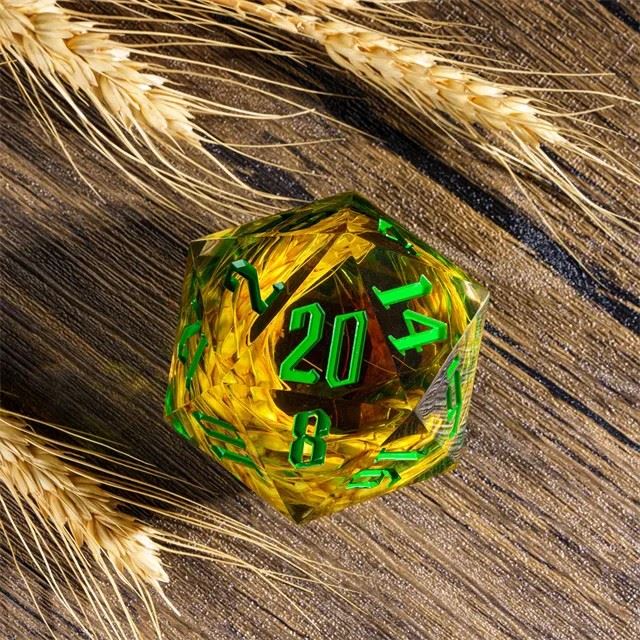 Wheat in Clear & Green Sharp Resin - D20 RPG Dice