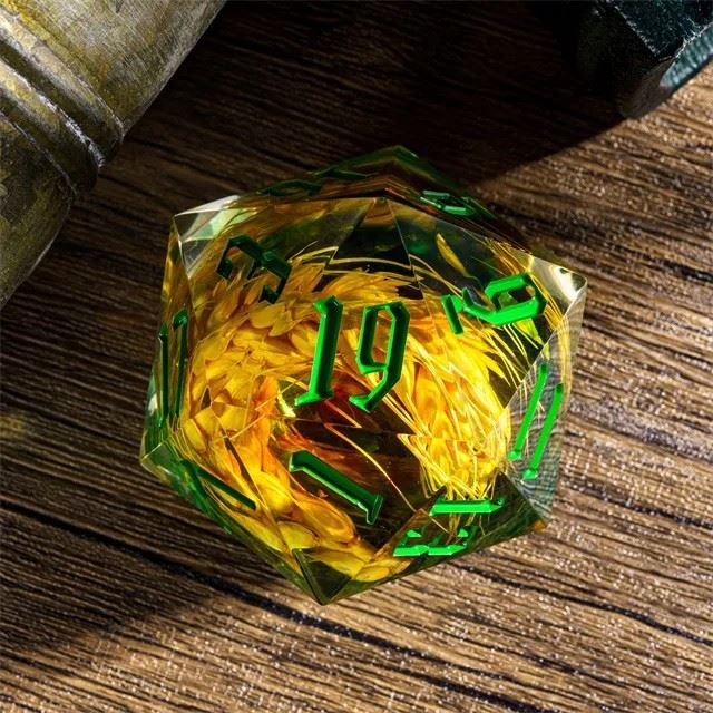 Wheat in Clear & Green Sharp Resin - D20 RPG Dice