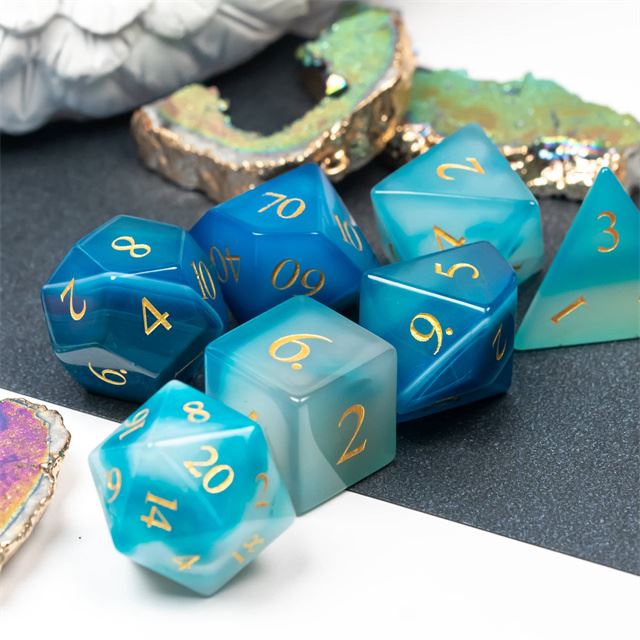 Blue Agate Gemstone - 7pcs RPG Dice Set