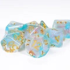 Blue & Pink Swirl in Clear Resin - 7pcs RPG Full Dice Set