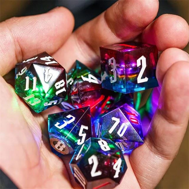 Multicoloured Sharp LED - 7pcs RPG Dice Set