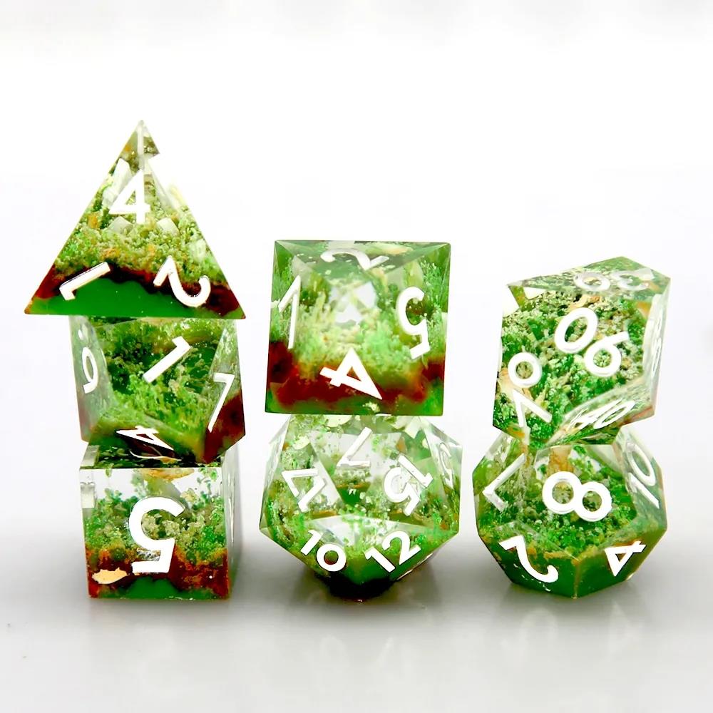 Tropical Rainforest in Green Filled Sharp Resin - 7pcs RPG Dice Set