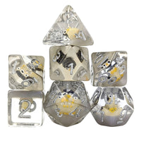 Thumbnail for Owl in Clear & Grey Resin - 7pcs RPG Full Dice Set