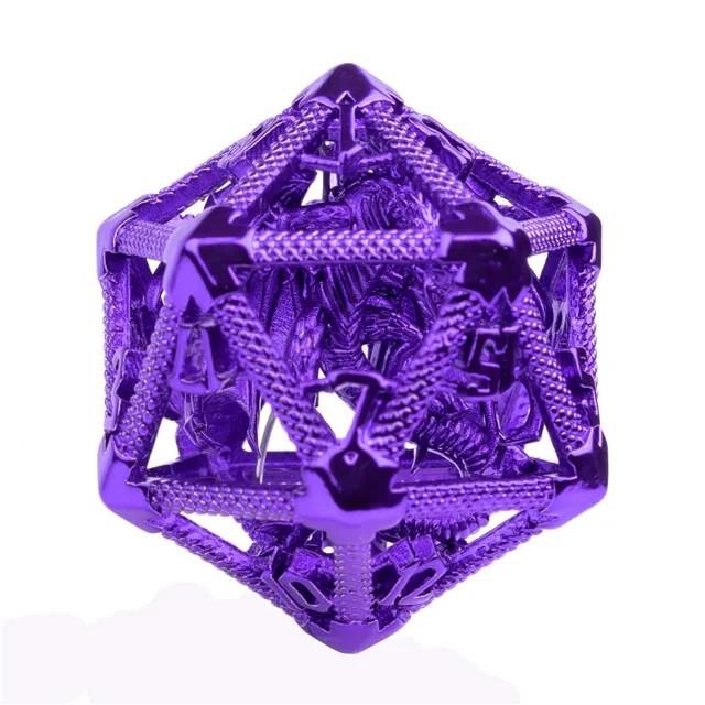 Dragon in Purple Metal - Hollow D20 RPG Dice