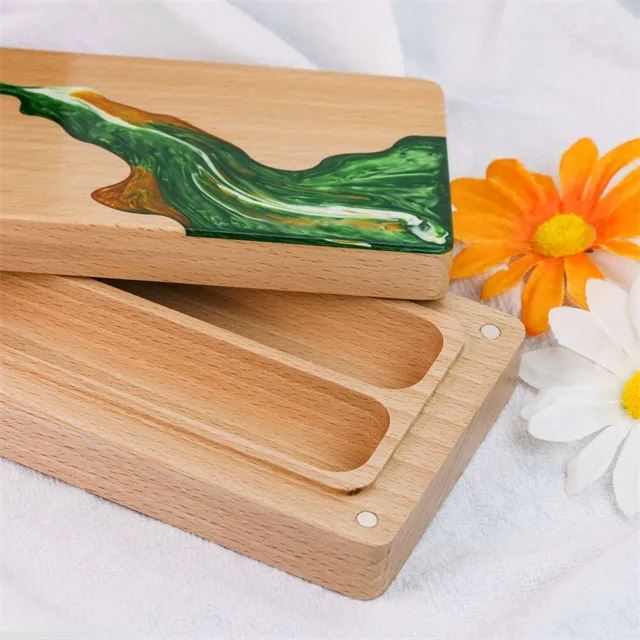 Green & Orange Resin on Beech Wood - Magnetic Dice Storage