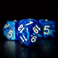 Thumbnail for Glitter in Blue Acrylic - 7pcs RPG Full Dice Set Close