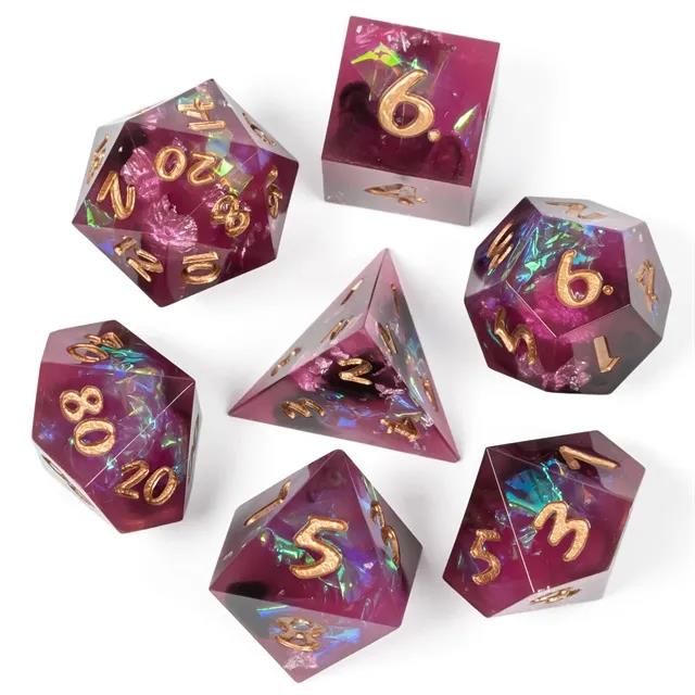 Candy in Purple & Black with Copper Foil Sharp Resin - 7pcs RPG Dice Set