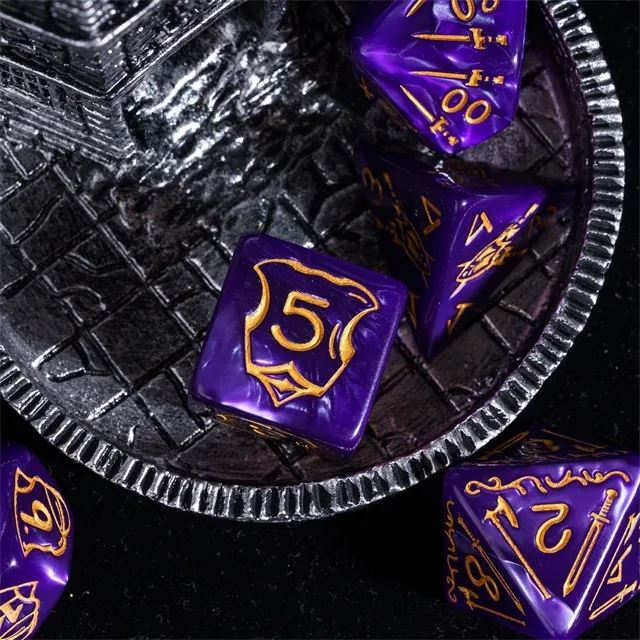 Weapons on Silk Purple Acrylic - 7pcs RPG Oversized Dice Set