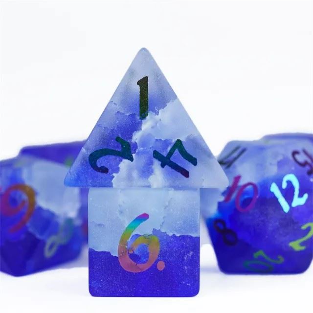 Cracked & Frosted Clear Blue Glass - 7pcs RPG Dice Set