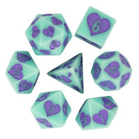 Thumbnail for 7pcs Dice Resin Pattern Hearts Purple Font Mint Green