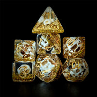 Thumbnail for Skull & Gold Glitter in Clear Resin - 7pcs RPG Full Dice Set