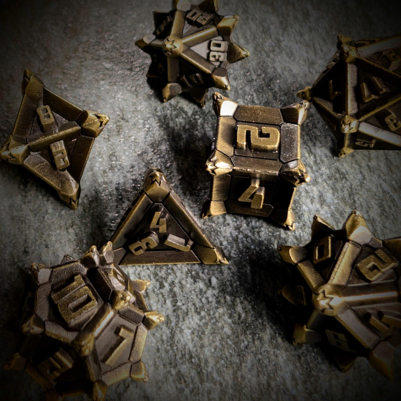 7pcs RPG Dice Set - Spiky Bronze Metal