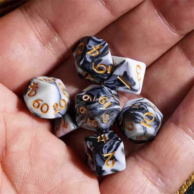 Blend of Black & White Acrylic - 7pcs RPG Mini Dice Set