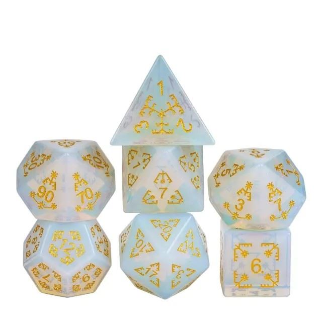 Stars on White Opalite Gemstone - 7pcs RPG Dice Set