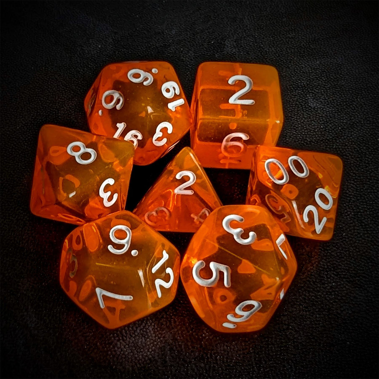 Clear Orange Acrylic - 7pcs RPG Full Dice Set Top