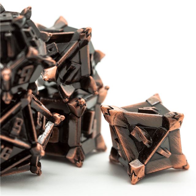 7pcs RPG Dice Set - Spiky Copper Metal