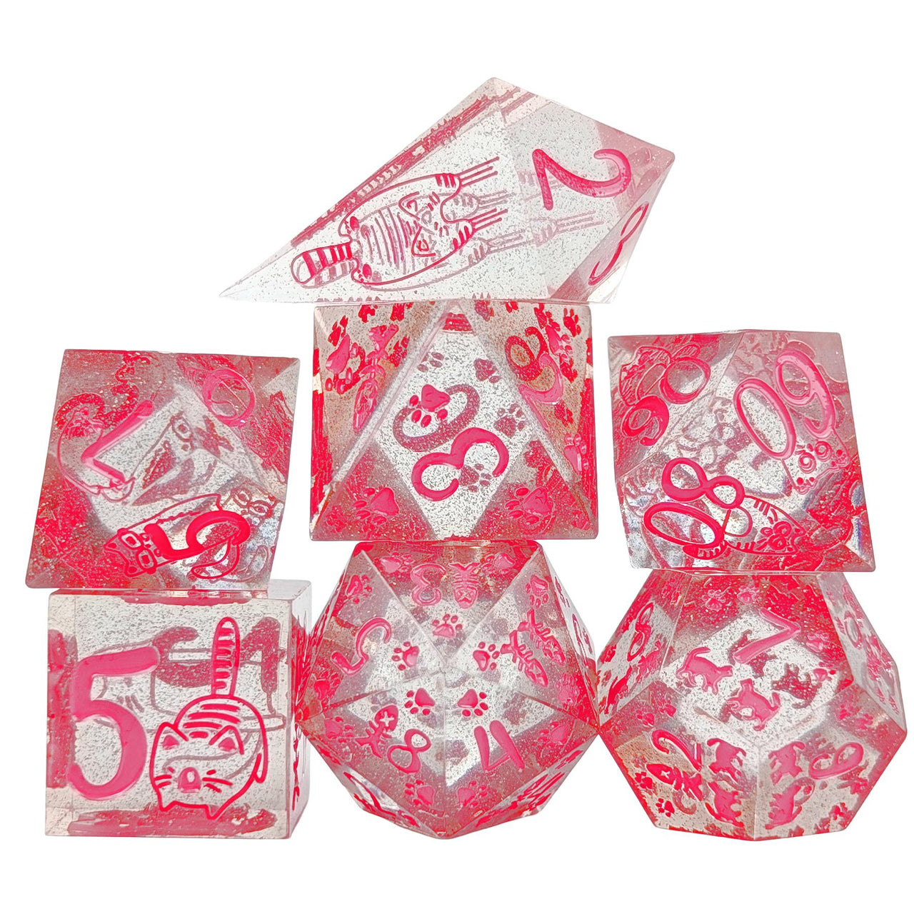 Cats on Pink with Candy Sharp Resin - 7pcs RPG Dice Set