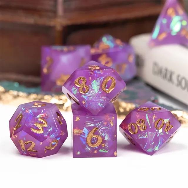 Candy in Purple & White with Copper Foil Sharp Resin - 7pcs RPG Dice Set