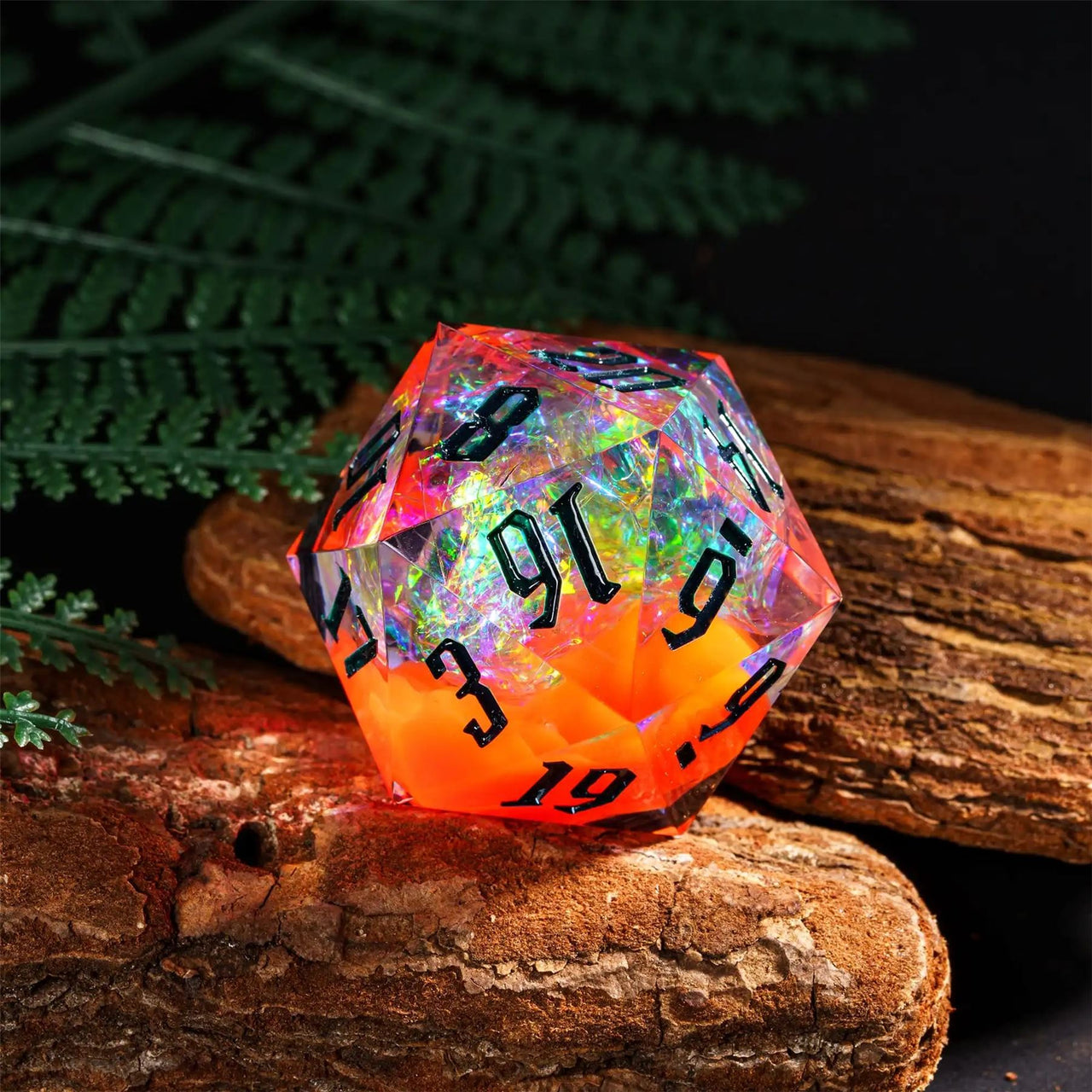 Candy in Clear & Orange with White Foil Sharp Resin - D20 RPG Dice