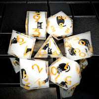 Thumbnail for 7pcs Dice Sharp Filled Cat Gold Font White