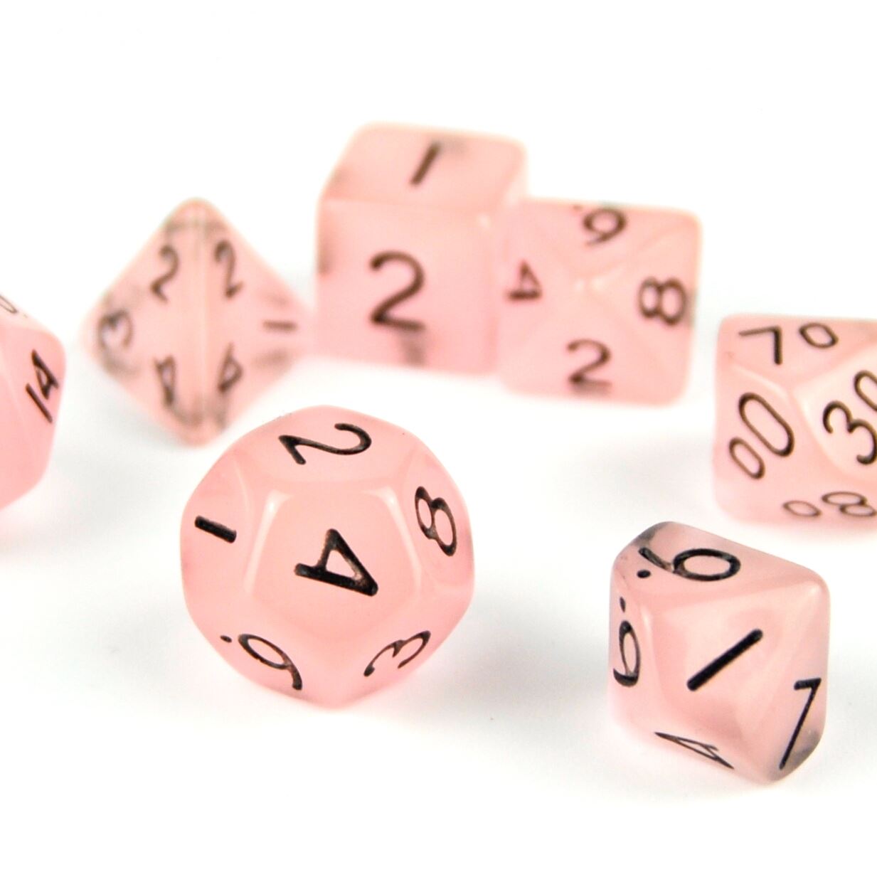 Glow in the Dark Pink Acrylic - 7pcs RPG Mini Dice Set