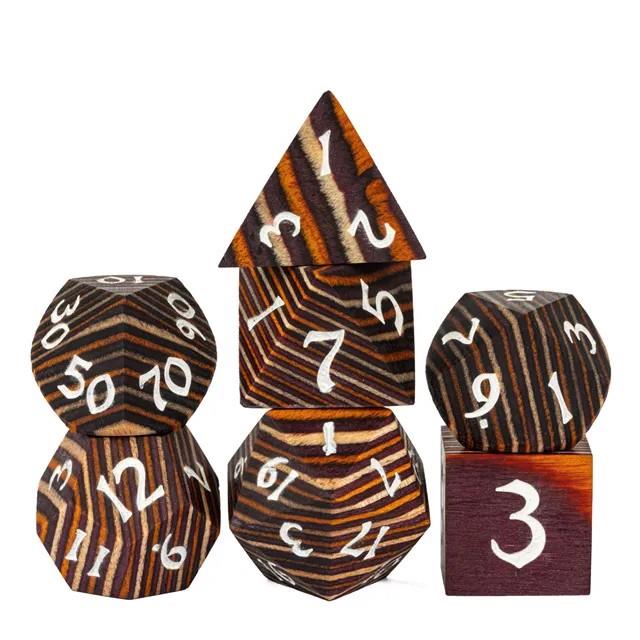 7pcs Dice Wooden Layered White Font Orange Brown
