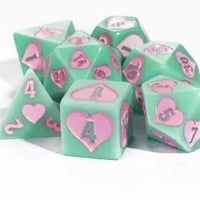 Thumbnail for 7pcs Dice Resin Pattern Hearts Pink Font Mint Green