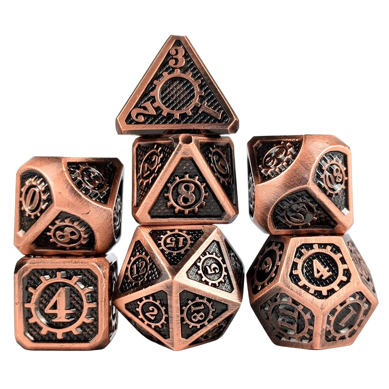 Gear in Copper Metal - 7pcs RPG Dice Set