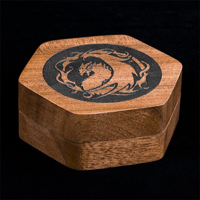 Dragon on Sapele Wood -  Hinged Dice Storage