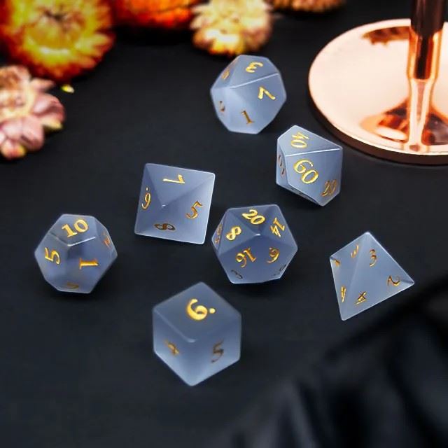 Grey Cat Eye Gemstone - 7pcs RPG Dice Set