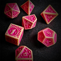 Thumbnail for Pink Vines on White Acrylic - 7pcs RPG Full Dice Set Scatter