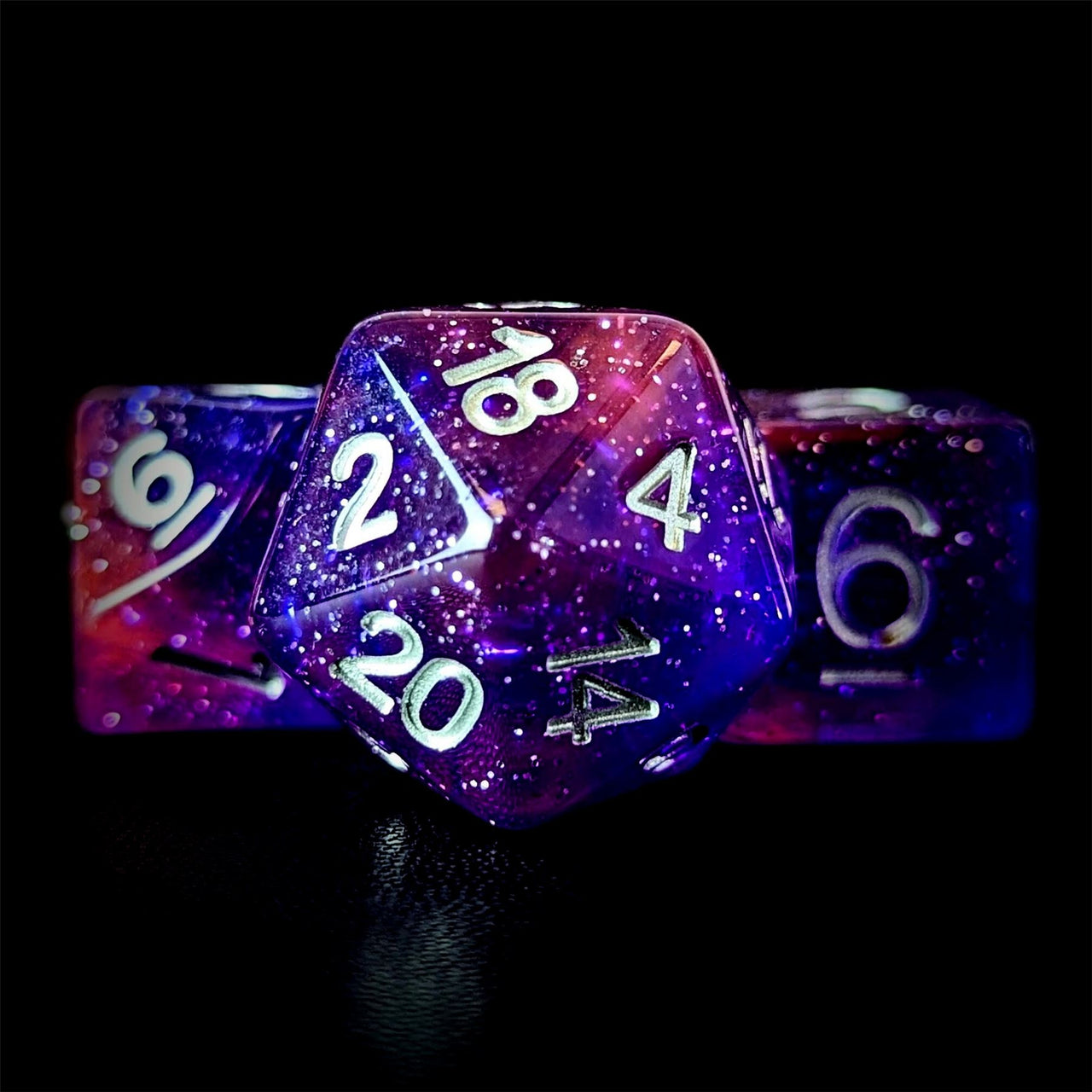 Glitter in Purple & Pink Resin - 7pcs RPG Full Dice Set