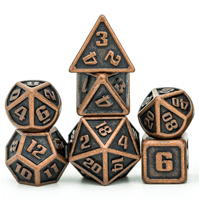 7pcs RPG Dice Set - Miniature Copper Metal