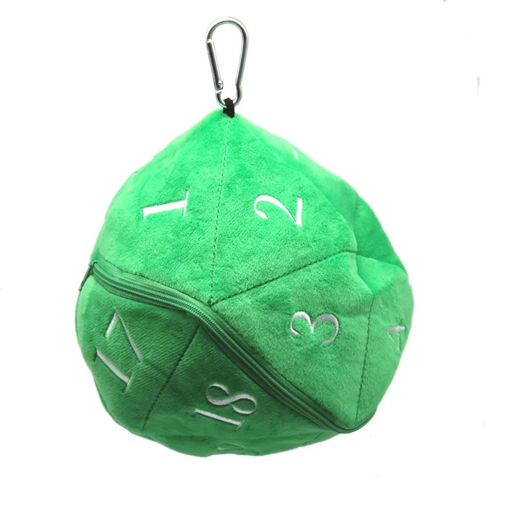 Green Plush D20 with Zipper - Storage Bag