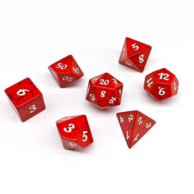 Cracked Red Turquoise Gemstone - 7pcs RPG Dice Set