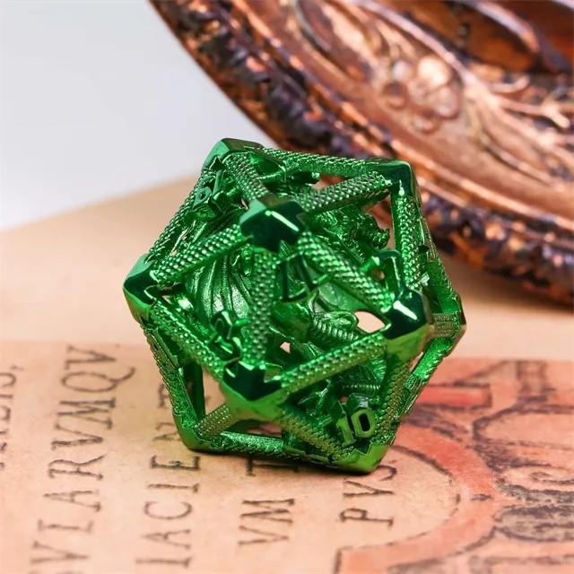 Dragon in Green Metal - Hollow D20 RPG Dice