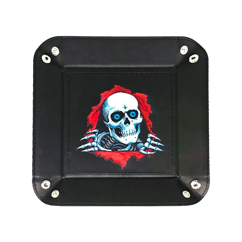 Skeleton on Black PU Leather - Square Hard Dice Tray