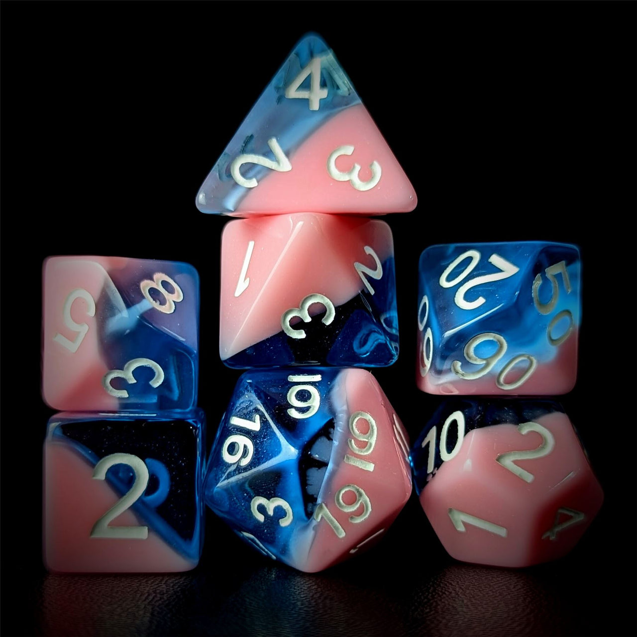 Layered Blue & Pink Resin - 7pcs RPG Full Dice Set