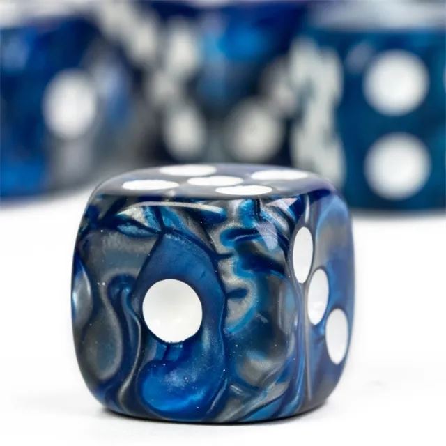 16mm Blue & Black Acrylic  - 6pcs D6 RPG Dice Set