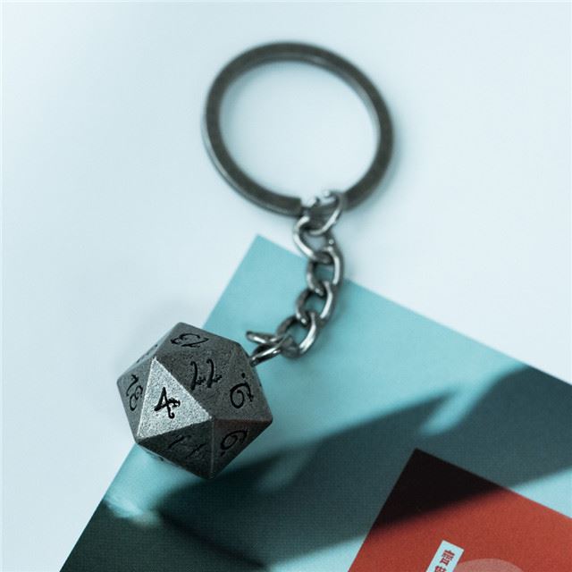 Worn Silver Metal - D20 Keyring