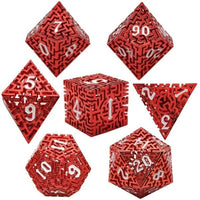 Thumbnail for 7pcs Dice Metal Hollow Maze White Font Red