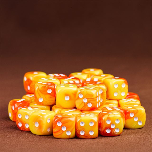 12mm Yellow & Orange Acrylic - 10pcs D6 RPG Dice Set