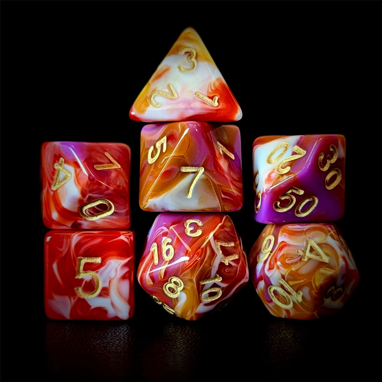 7pcs Dice Acrylic Blend Gold Font Pink Red White