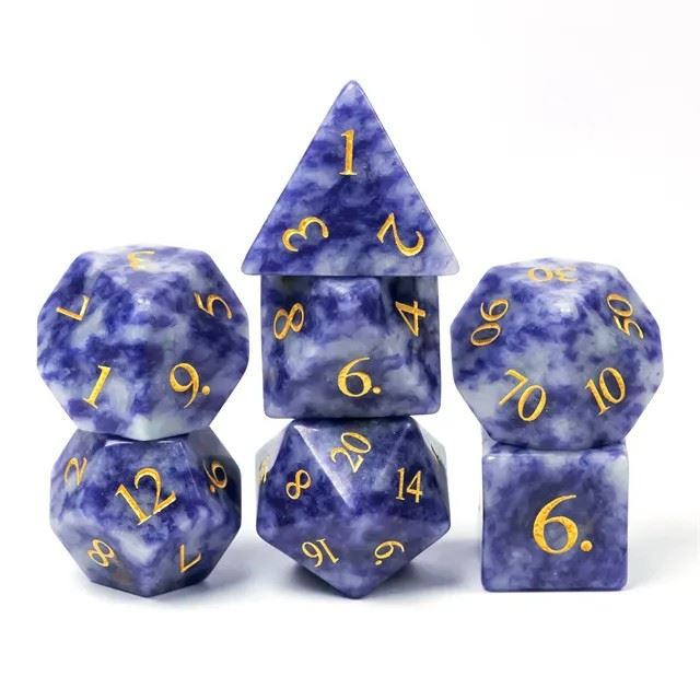 Blue Dalamatian Jasper Gemstone - 7pcs RPG Dice Set