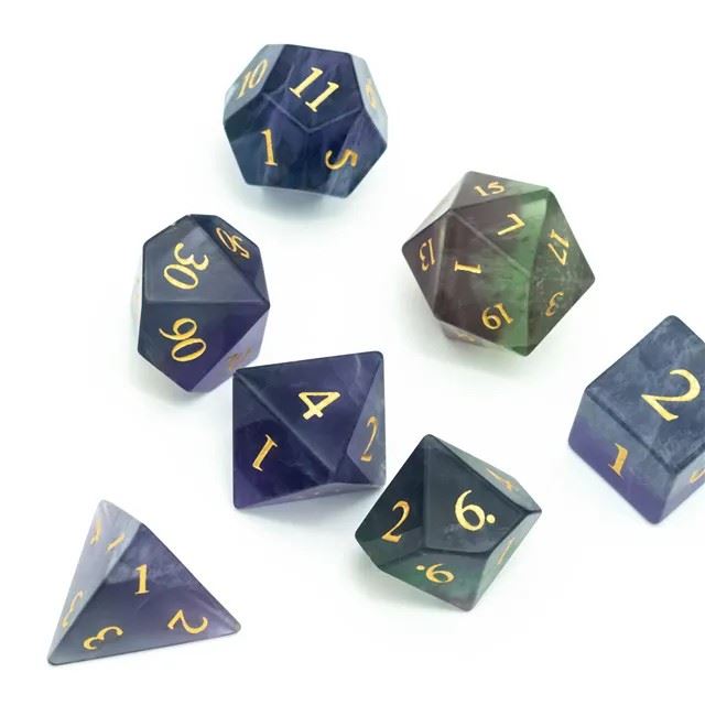 Blue Fluorite Gemstone - 7pcs RPG Dice Set