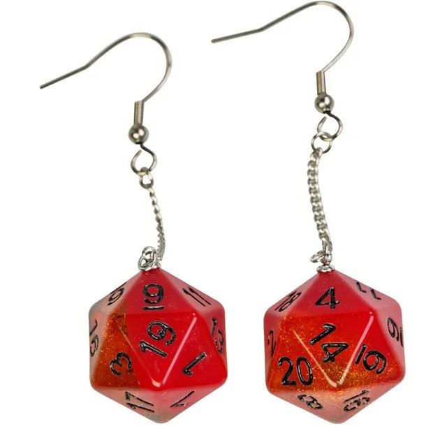 Red & Amber Resin Layered - D20 Earings