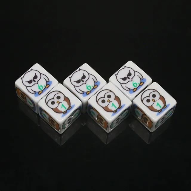 16mm White Owl Acrylic  - 6pcs D6 RPG Dice Set