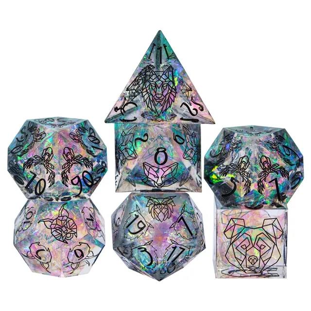 Beasts on Clear with Candy Sharp Resin - 7pcs RPG Dice Set