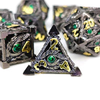 Thumbnail for 7pcs Dice Metal Hollow Dragon Green Eye Gold Font Nickel