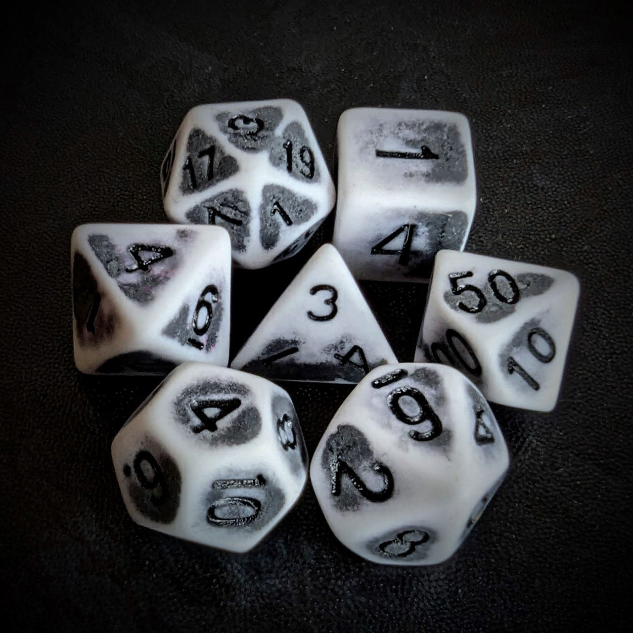 Washed Black on White Acrylic - 7pcs RPG Full Dice Set Top